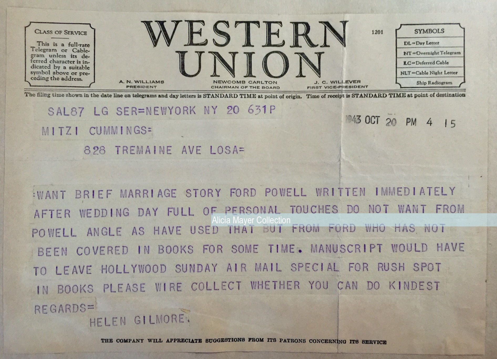 Ford wedding telegrams #4